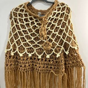 Handmade Crochet Poncho with Fringe